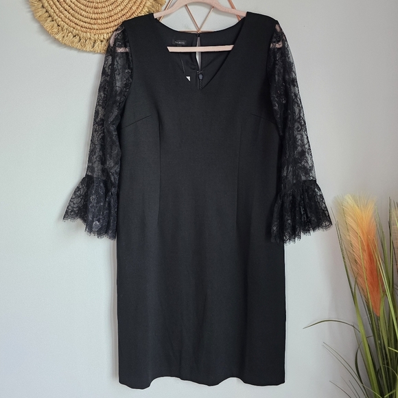 Talbots, New, Black Lace Flounce Sleeve Ponte Knit A-Line Shift Dress, Size 6 - Picture 12 of 12